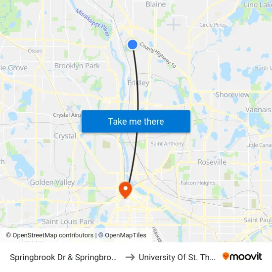 Springbrook Dr & Springbrook Mall to University Of St. Thomas map