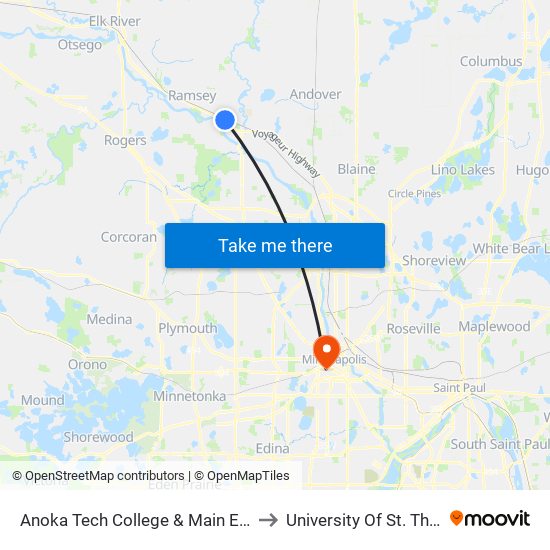 Anoka Tech College & Main Entrance to University Of St. Thomas map