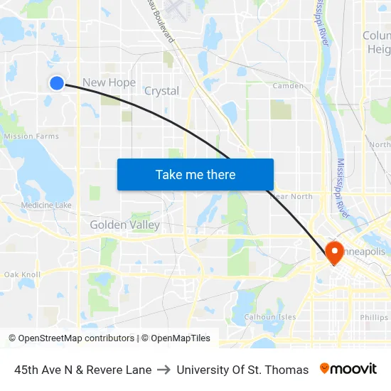 45th Ave N & Revere Lane to University Of St. Thomas map