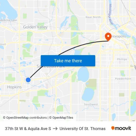37th St W & Aquila Ave S to University Of St. Thomas map