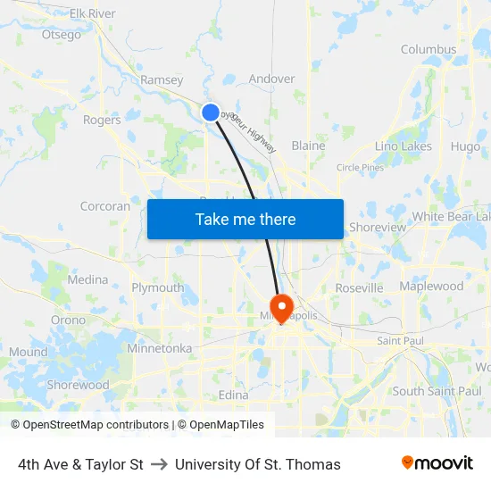 4th Ave & Taylor St to University Of St. Thomas map
