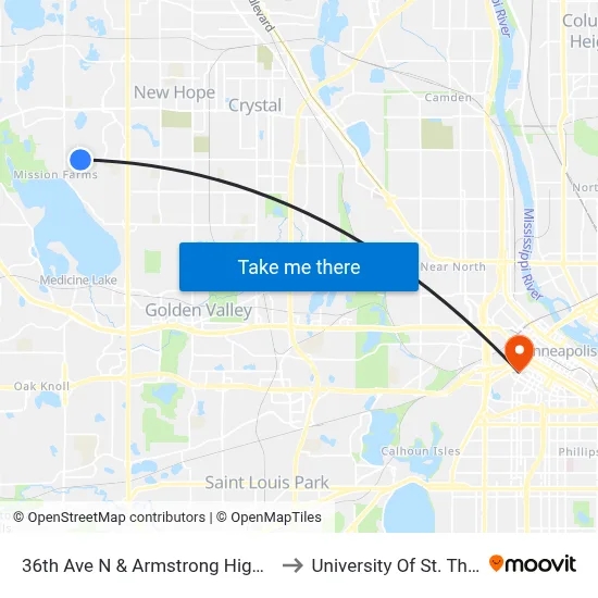 36th Ave N & Armstrong High School to University Of St. Thomas map