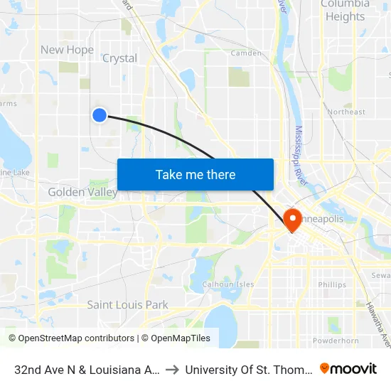 32nd Ave N & Louisiana Ave to University Of St. Thomas map