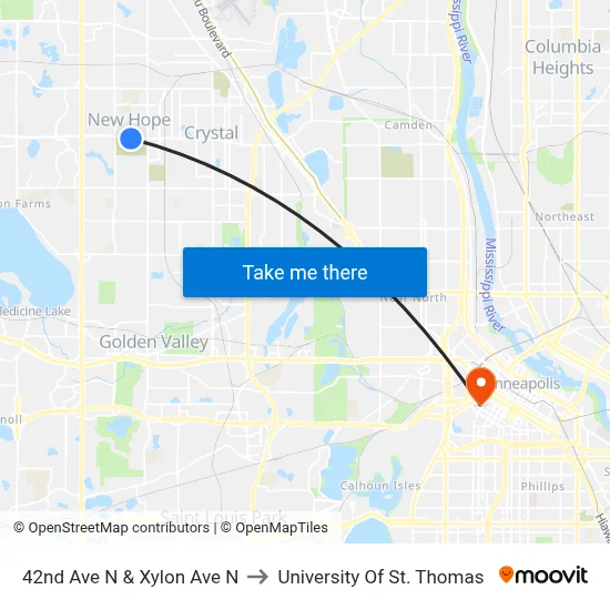 42nd Ave N & Xylon Ave N to University Of St. Thomas map