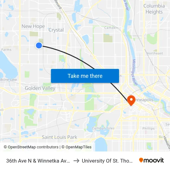 36th Ave N & Winnetka Ave N to University Of St. Thomas map