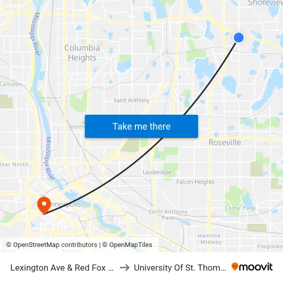 Lexington Ave & Red Fox Rd to University Of St. Thomas map