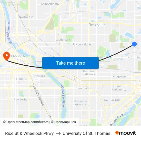 Rice St & Wheelock Pkwy to University Of St. Thomas map