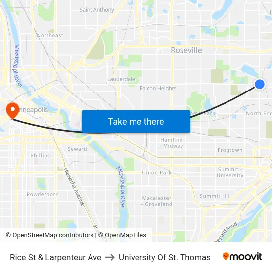 Rice St & Larpenteur Ave to University Of St. Thomas map