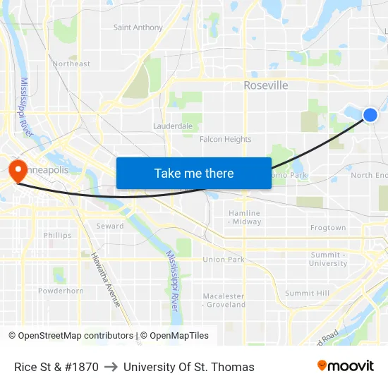 Rice St & #1870 to University Of St. Thomas map