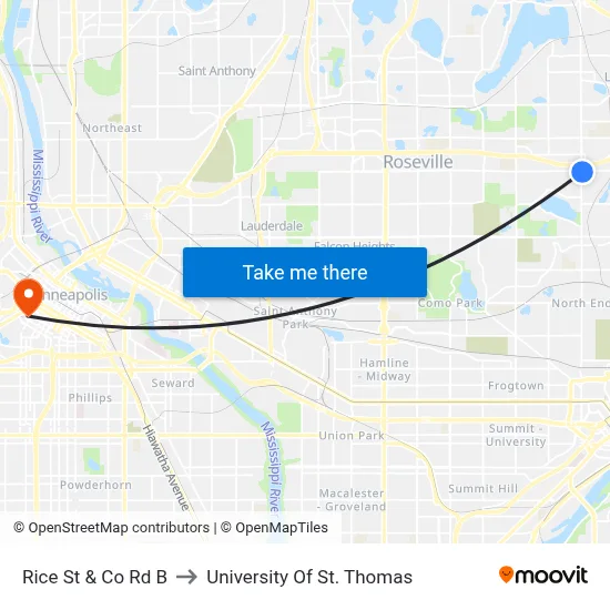 Rice St & Co Rd B to University Of St. Thomas map