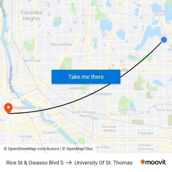 Rice St & Owasso Blvd S to University Of St. Thomas map