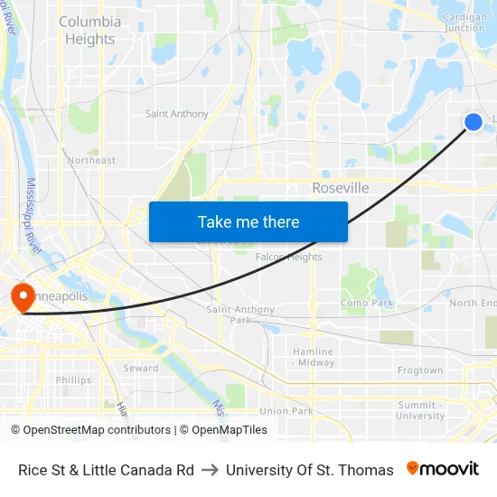 Rice St & Little Canada Rd to University Of St. Thomas map