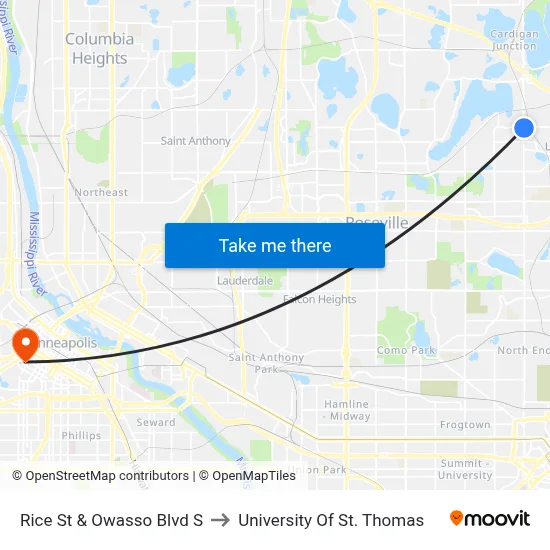 Rice St & Owasso Blvd S to University Of St. Thomas map