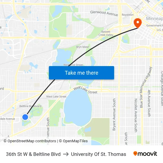 36th St W & Beltline Blvd to University Of St. Thomas map