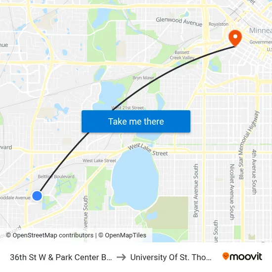 36th St W & Park Center Blvd to University Of St. Thomas map