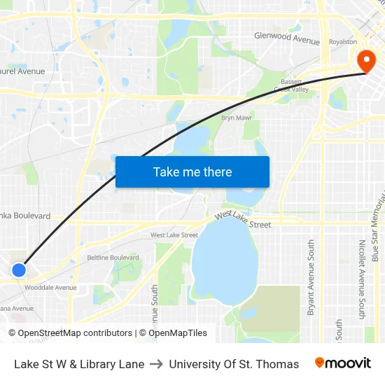Lake St W & Library Lane to University Of St. Thomas map