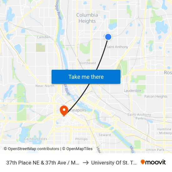 37th Place NE & 37th Ave / Mckinley St to University Of St. Thomas map