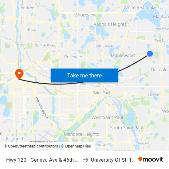 Hwy 120 - Geneva Ave & 46th St N (10th) to University Of St. Thomas map