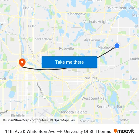 11th Ave & White Bear Ave to University Of St. Thomas map