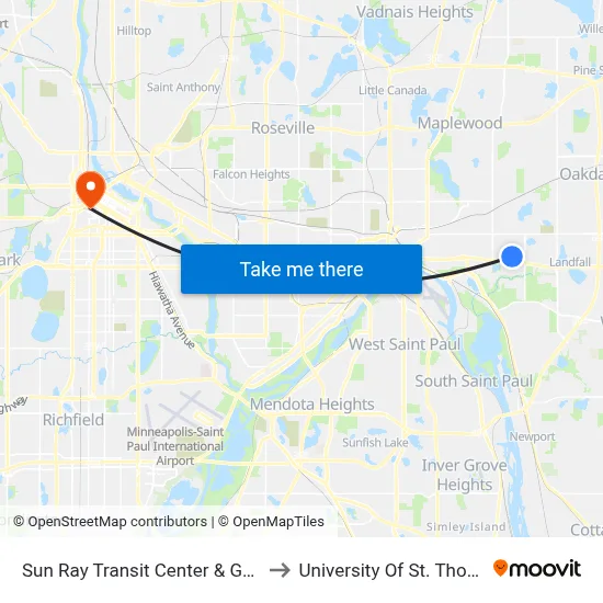 Sun Ray Transit Center & Gate E to University Of St. Thomas map