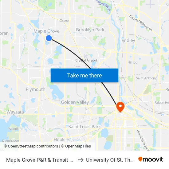 Maple Grove P&R & Transit Station to University Of St. Thomas map