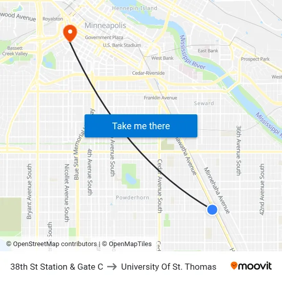 38th St Station & Gate C to University Of St. Thomas map