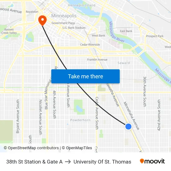 38th St Station & Gate A to University Of St. Thomas map