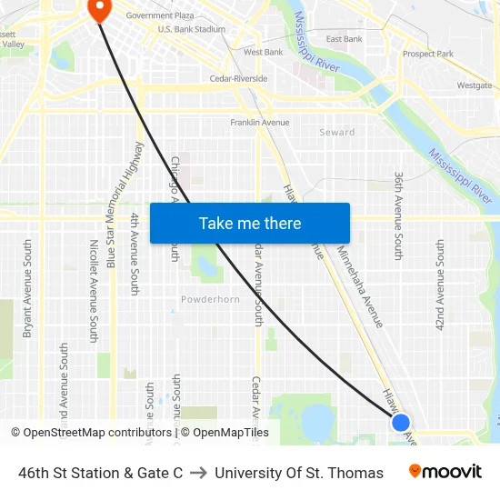 46th St Station & Gate C to University Of St. Thomas map