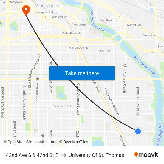 42nd Ave S & 42nd St E to University Of St. Thomas map