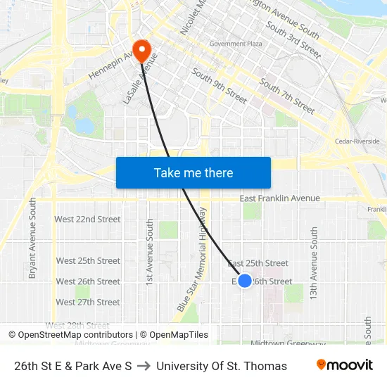 26th St E & Park Ave S to University Of St. Thomas map