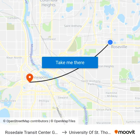 Rosedale Transit Center Gate A to University Of St. Thomas map