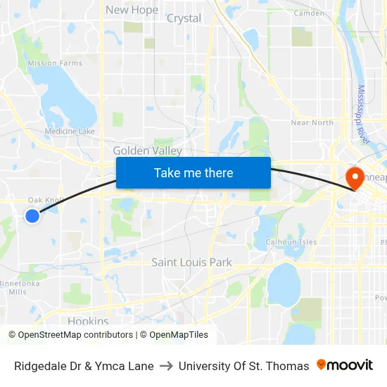 Ridgedale Dr & Ymca Lane to University Of St. Thomas map