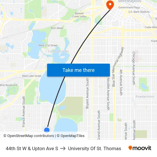 44th St W & Upton Ave S to University Of St. Thomas map
