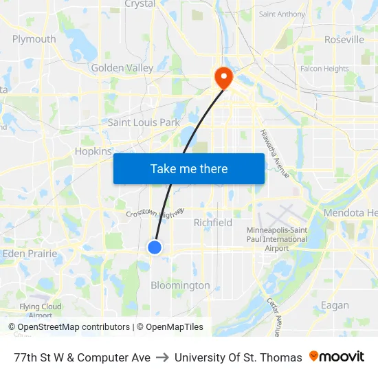 77th St W & Computer Ave to University Of St. Thomas map