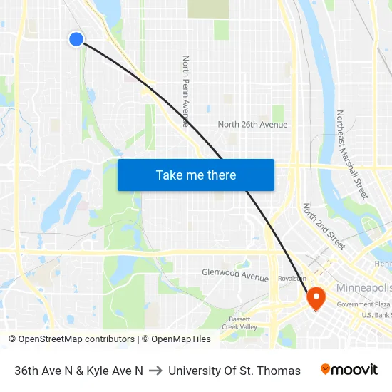 36th Ave N & Kyle Ave N to University Of St. Thomas map