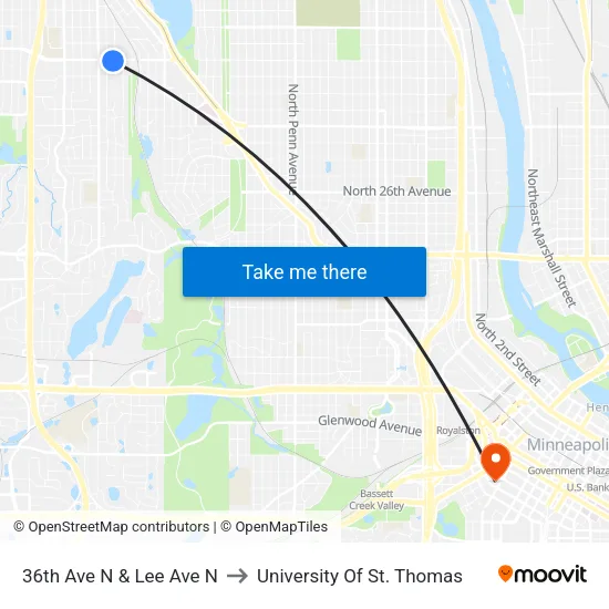 36th Ave N & Lee Ave N to University Of St. Thomas map