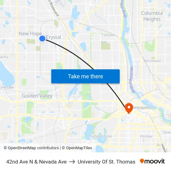42nd Ave N & Nevada Ave to University Of St. Thomas map