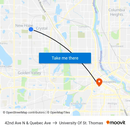 42nd Ave N & Quebec Ave to University Of St. Thomas map