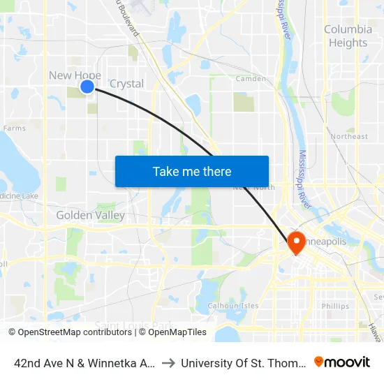 42nd Ave N & Winnetka Ave to University Of St. Thomas map