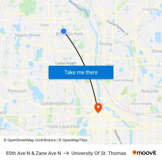 85th Ave N & Zane Ave N to University Of St. Thomas map