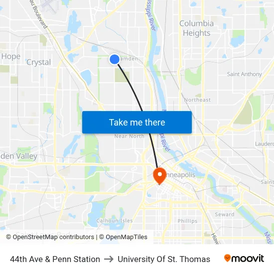 44th Ave & Penn Station to University Of St. Thomas map