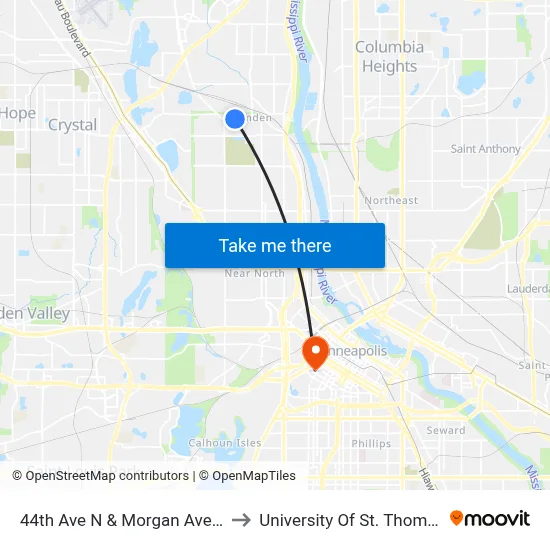 44th Ave N & Morgan Ave N to University Of St. Thomas map