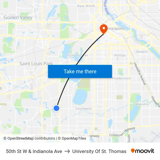 50th St W & Indianola Ave to University Of St. Thomas map