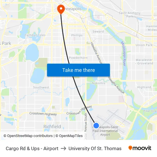 Cargo Rd & Ups - Airport to University Of St. Thomas map
