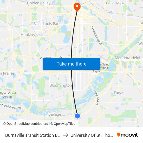Burnsville Transit Station Bay A to University Of St. Thomas map