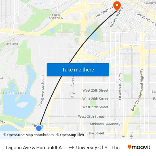 Lagoon Ave & Humboldt Ave S to University Of St. Thomas map