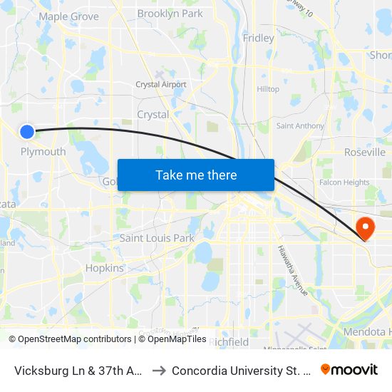 Vicksburg Ln & 37th Ave N to Concordia University St. Paul map