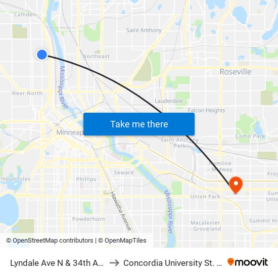 Lyndale Ave N & 34th Ave N to Concordia University St. Paul map