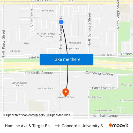 Hamline Ave & Target Entrance to Concordia University St. Paul map