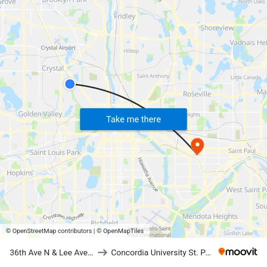 36th Ave N & Lee Ave N to Concordia University St. Paul map